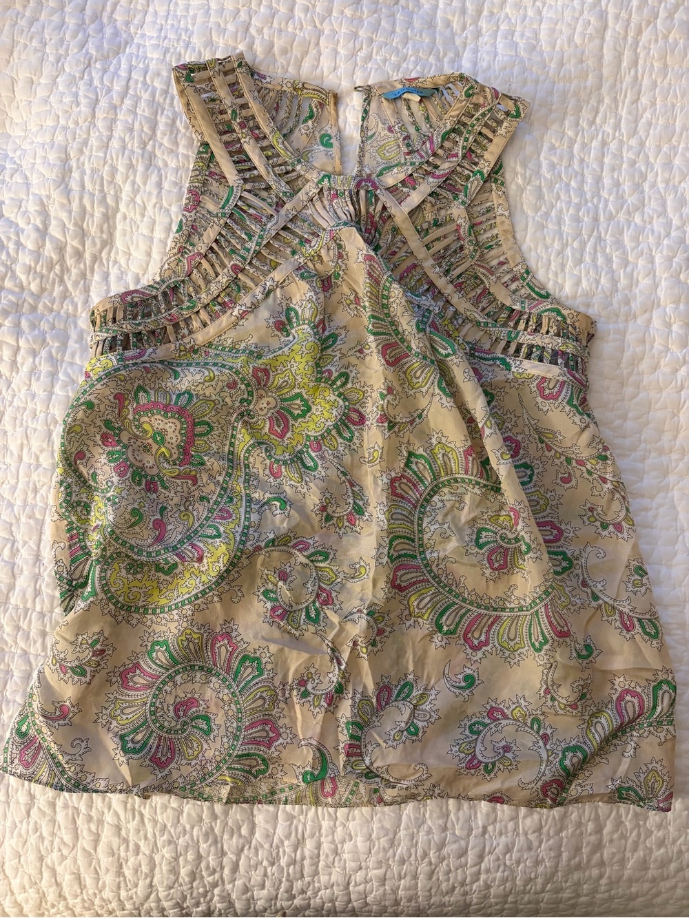 Women's Sleeveless Paisley Print Shell Top - Silk